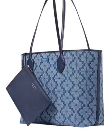 Kate Spade New York Spade Flower Jacquard Denim Bleecker Large Tote Parisian Navy
