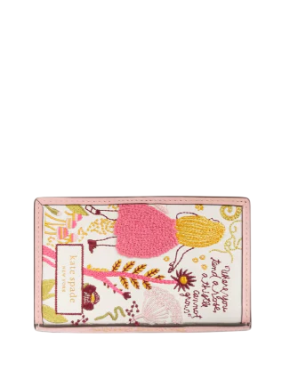 Kate Spade New York Storyteller Secret Garden Embroidered Small Slim Bifold Wallet