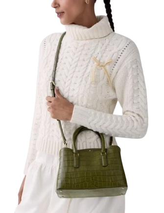 Kate Spade New York Thompson Street Croc Embossed Small Satchel Bag Enchanted Green