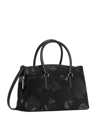 Kate Spade New York Thompson Street Floral Suede Small Satchel Bag Black