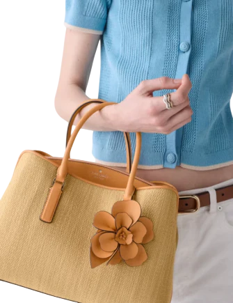 Kate Spade New York Thompson Street Straw Satchel Bag With Charm  Desert Sunset 