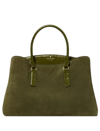 Kate Spade New York Thompson Street Suede And Croc Embossed Satchel Bag Enchanted Green 