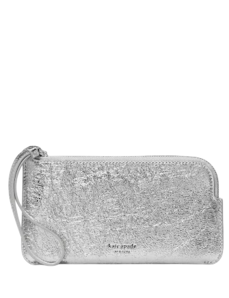 Kate Spade New York Zippy Crinkle Metallic Wristlet Silver
