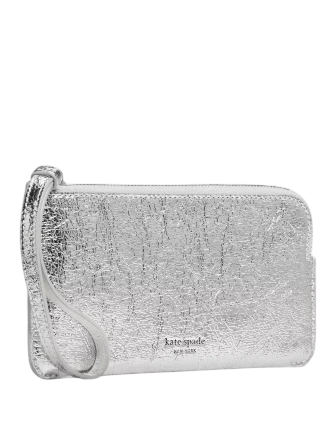 Kate Spade New York Zippy Crinkle Metallic Wristlet Silver