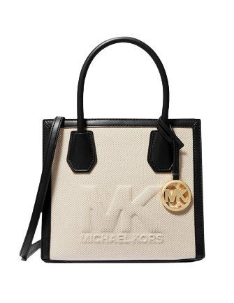 Michael Michael Kors Mercer Medium Logo Embossed Cotton Canvas Crossbody Bag