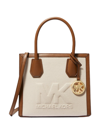 Michael Michael Kors Mercer Medium Logo Embossed Cotton Canvas Crossbody Bag