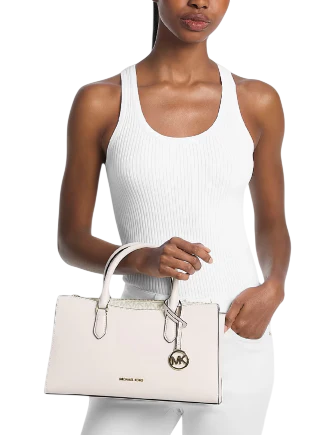 Michael Michael Kors Arden Medium Leather Top-Zip Satchel Light Cream 