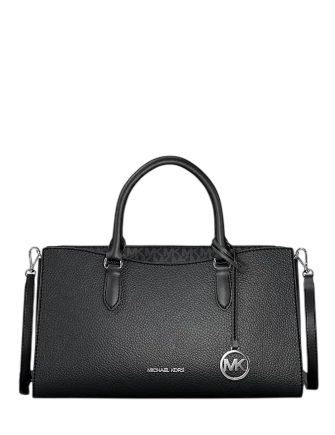 Michael Michael Kors Arden Medium Pebbled Leather and Signature Logo Top-Zip Satchel Black
