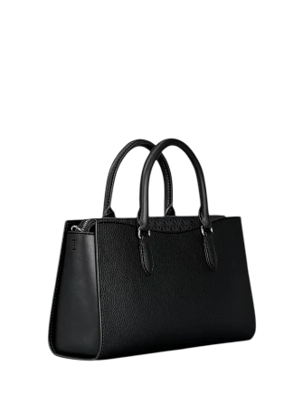 Michael Michael Kors Arden Medium Pebbled Leather and Signature Logo Top-Zip Satchel Black