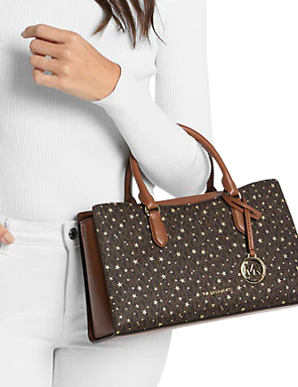 Michael Michael Kors Arden Medium Printed Signature Logo Satchel Brown