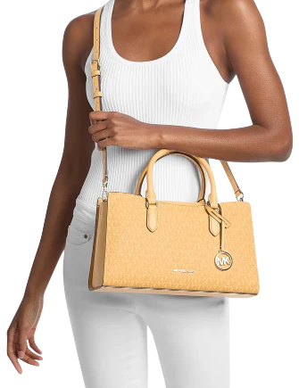 Michael Michael Kors Arden Medium Signature Logo Top-Zip Satchel Honeywheat