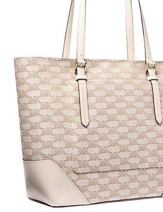Michael Michael Kors Aria Large Signature Logo Jacquard Tote Bag Light Cream