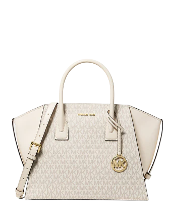 Michael Michael Kors Avril Large Signature Logo Satchel Light Cream