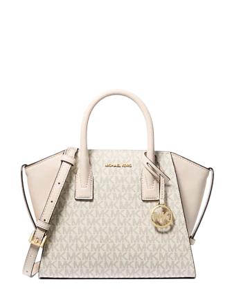 Michael Michael Kors Avril Small Logo and Leather Satchel  Light Cream 