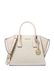 Michael Michael Kors Avril Small Logo and Leather Satchel  Light Cream 