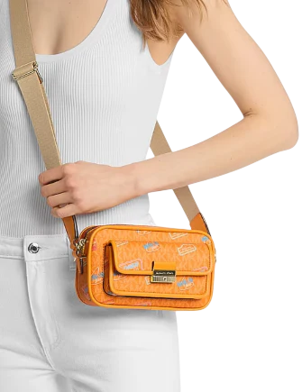 Michael Michael Kors Bradshaw Extra-Small Embellished Signature Logo Camera Crossbody Bag Pop Orange