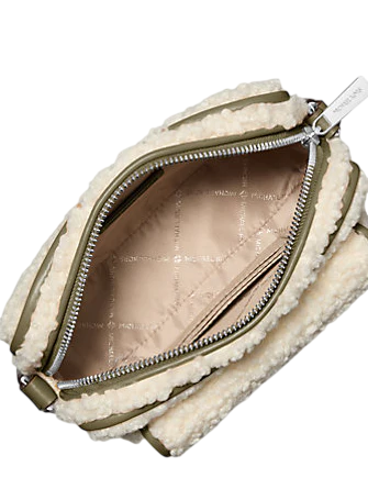 Michael Michael Kors Bradshaw Extra-Small Faux Shearling Camera Crossbody Bag Olive