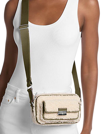 Michael Michael Kors Bradshaw Extra-Small Faux Shearling Camera Crossbody Bag Olive