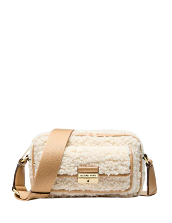 Michael Michael Kors Bradshaw Extra-Small Faux Shearling Camera Crossbody Bag Peanut