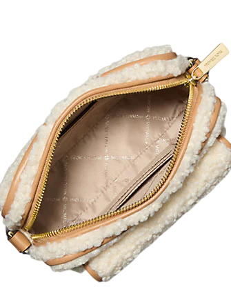 Michael Michael Kors Bradshaw Extra-Small Faux Shearling Camera Crossbody Bag Peanut