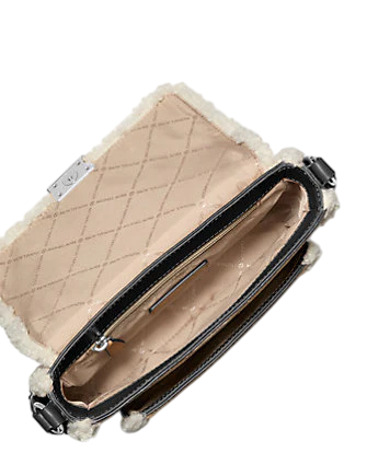 Michael Michael Kors Bradshaw Medium Suede and Faux Shearling Messenger Bag Black