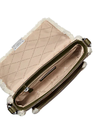 Michael Michael Kors Bradshaw Medium Suede and Faux Shearling Messenger Bag Olive