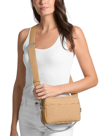 Michael Michael Kors Bryant Medium Signature Logo Camera Crossbody Bag Peanut