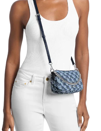 Michael Michael Kors Carmela Small Patchwork Denim Convertible Crossbody Bag Washed Denim
