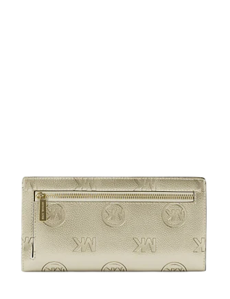 Michael Michael Kors Carson Large Metallic Logo Debossed Snap Wallet Pale Gold