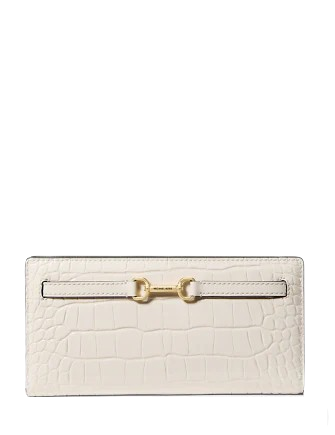 Michael Michael Kors Carson Large Patent Crocodile Embossed Wallet Light Cream