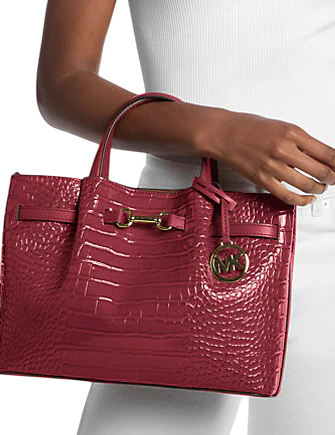 Michael Michael Kors Carson Medium Crocodile Embossed Satchel Cherry