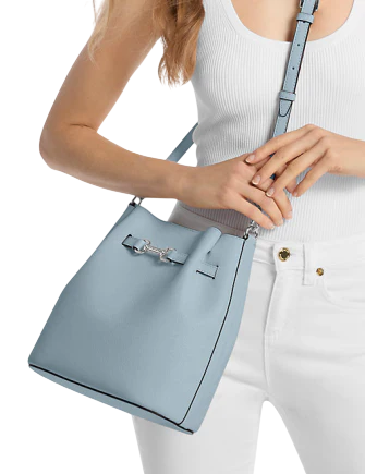 Michael Michael Kors Carson Medium Pebbled Leather Convertible Bucket Crossbody Bag Pale Ocean