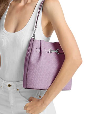 Michael Michael Kors Carson Medium Signature Logo Convertible Bucket Crossbody Bag  Light Quartz
