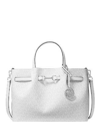 Michael Michael Kors Carson Medium Signature Logo Satchel Optic White