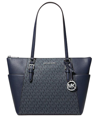 Michael Michael Kors Charlotte Large Logo and Leather Top-Zip Tote Bag Admiral