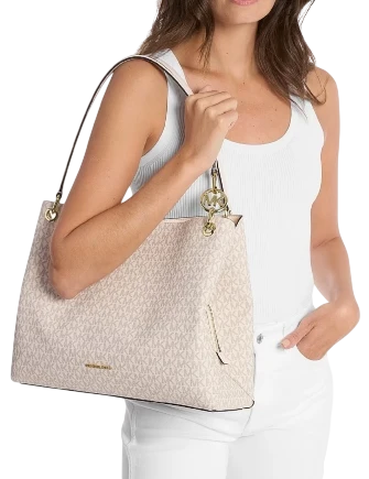 Michael Michael Kors Christina Large Signature Logo Shoulder Bag Light Cream