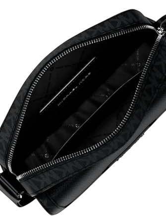 Michael Michael Kors Cooper Medium Pebbled Leather and Signature Logo Camera Crossbody Bag Black