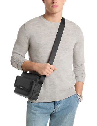 Michael Michael Kors Cooper Medium Pebbled Leather and Signature Logo Camera Crossbody Bag Black