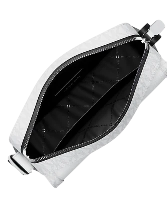 Michael Michael Kors Cooper Medium Pebbled Leather and Signature Logo Camera Crossbody Bag Bright White