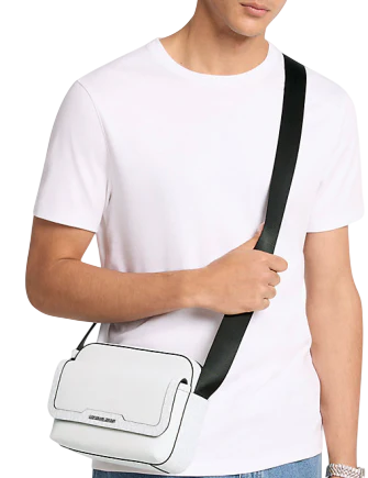 Michael Michael Kors Cooper Medium Pebbled Leather and Signature Logo Camera Crossbody Bag Bright White