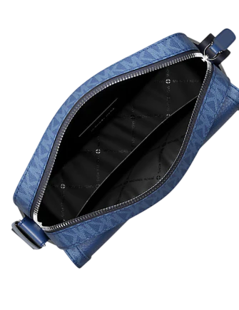 Michael Michael Kors Cooper Medium Pebbled Leather and Signature Logo Camera Crossbody Bag Galaxy Blue