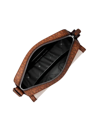 Michael Michael Kors Cooper Medium Pebbled Leather and Signature Logo Camera Crossbody Bag  Light Cream Luggage