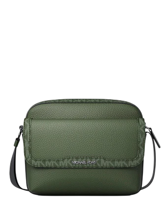 Michael Michael Kors Cooper Medium Pebbled Leather and Signature Logo Camera Crossbody Bag Moss