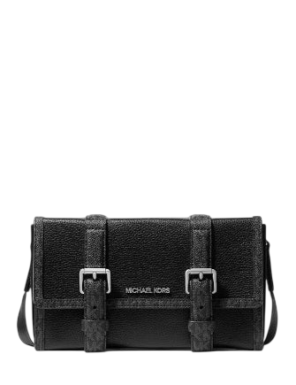 Michael Michael Kors Cooper Pebbled Leather and Signature Logo Trunk Crossbody Bag Black