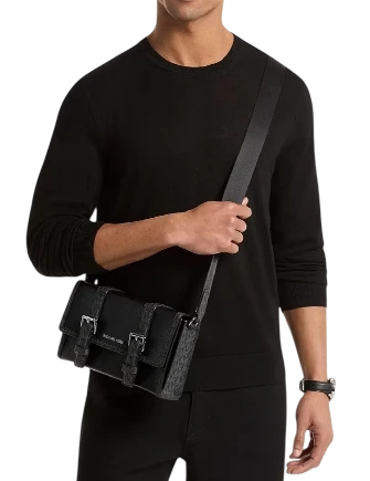 Michael Michael Kors Cooper Pebbled Leather and Signature Logo Trunk Crossbody Bag Black