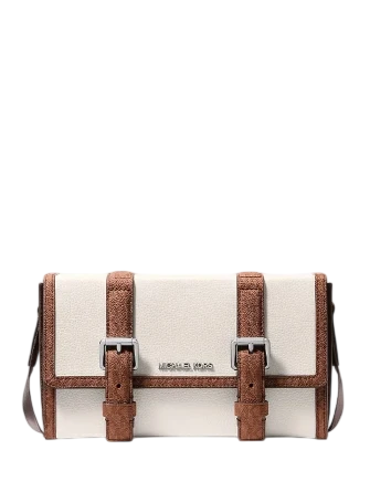 Michael Michael Kors Cooper Pebbled Leather and Signature Logo Trunk Crossbody Bag Light Cream Luggage