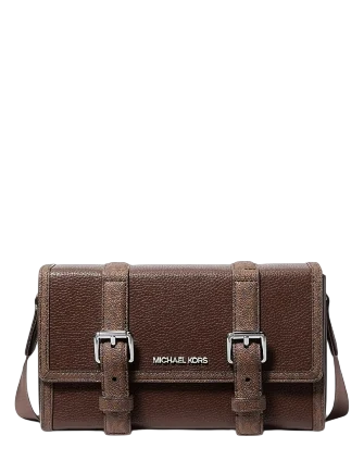 Michael Michael Kors Cooper Pebbled Leather and Signature Logo Trunk Crossbody Bag Nutmeg