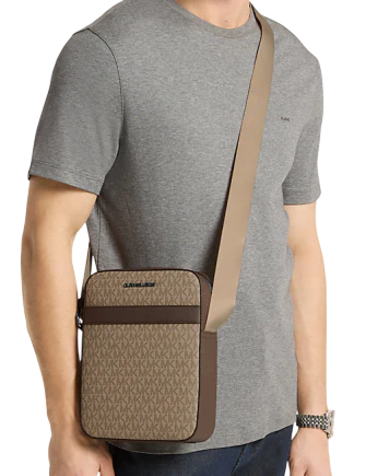 Michael Michael Kors Cooper Signature Logo Flight Bag Camel