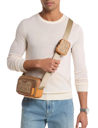 Michael Michael Kors Cooper Small Signature Logo Camera Crossbody Bag With Pouch Natural