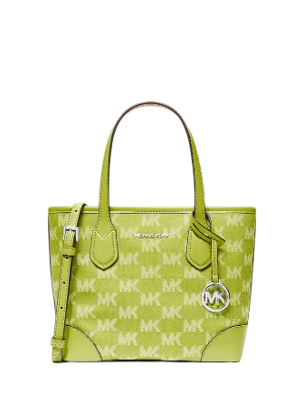 Michael Michael Kors Eva Extra-Small Logo Jacquard Denim Convertible Tote Bag Lime